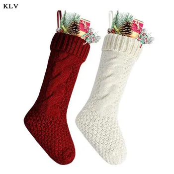 

2Pcs/Set Chunky Crochet Cable Knitted Christmas Big Cuffed Hanging Socks for Gift Bag Fireplace Xmas Tree Party Decor