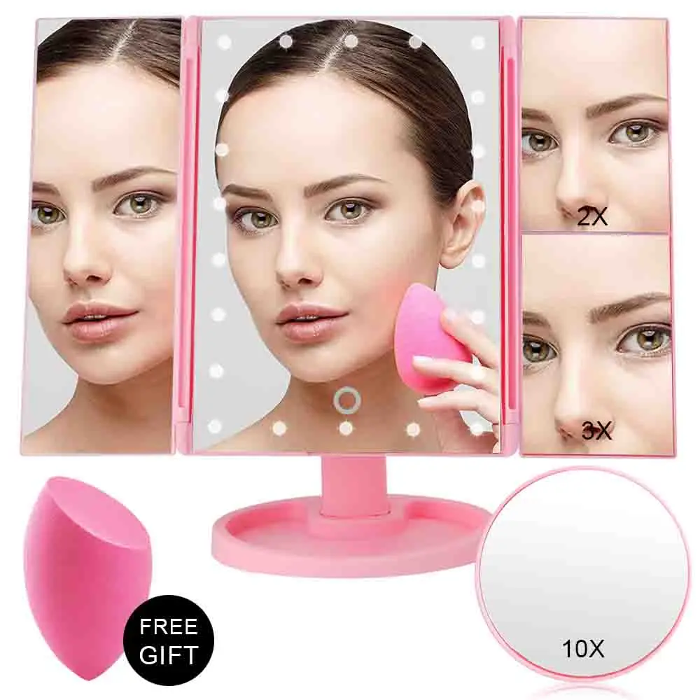 

1X/2X/3X/10X Magnifying Makeup Mirror with 22 LED Light Vanity Mirror Flexible Cosmetics Mirrors lighted USB Or Battery 10x Hand