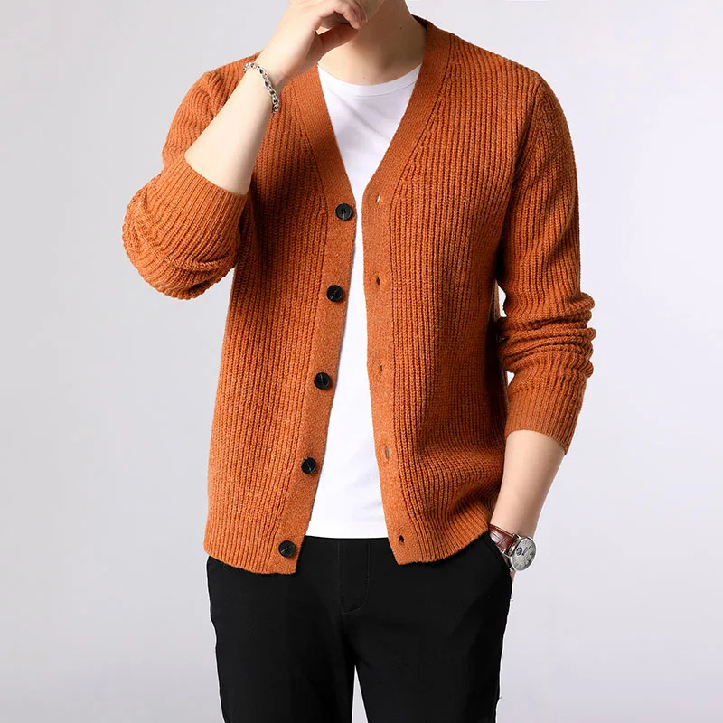 Модный бренд, свитер, мужской кардиган толстые теплые Slim Fit вязаные Джемперы зима корейский стиль повседневная одежда мужской - Цвет: Цвет: желтый
