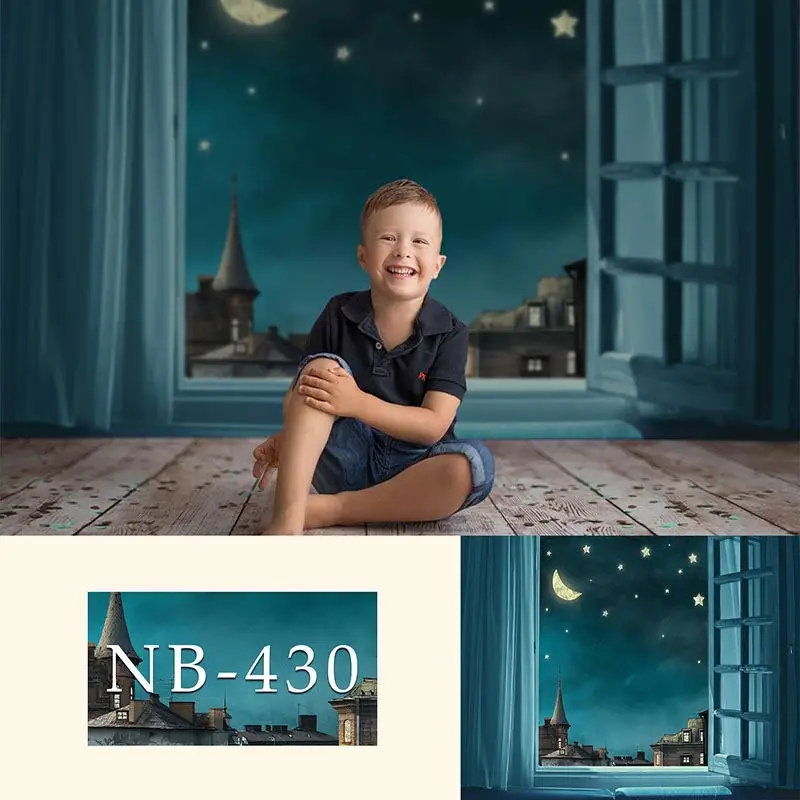 Avezano Baby Shower Happy Birthday Party Photography Backdrops Night Stars Moon House Curtains Decor Background For Photo Studio |