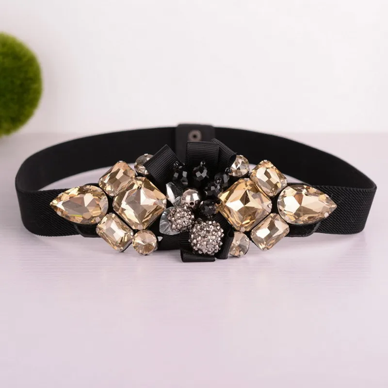 Сексуальное украшение из горного хрусталя дикие корейские эластичные ремни пояс для женщин модный черный пояс Серый Белый Золотой горный хрусталь
