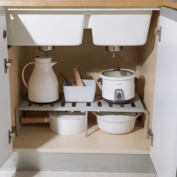 

36-69cm Expandable Kitchen Cabinet Sink Organizer Shelf Rust-free Fridge Seasoning Plate Pan Holder Microwave Oven Organizing