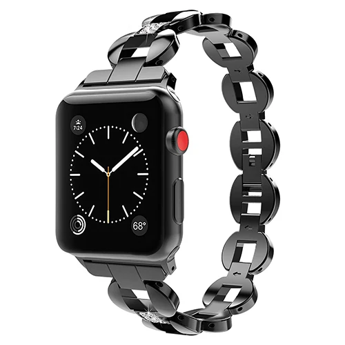 Роскошный металлический ремешок из нержавеющей стали для Apple Watch Band 38 мм 42 мм 40 мм 44 мм ремешок с драгоценными камнями для Iwatch 5 4 3 2 1 Аксессуары - Цвет ремешка: black