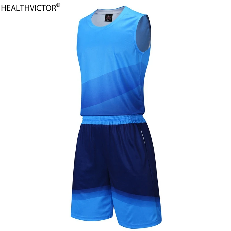 Качественный дышащий модный градиентный цвет, без рукавов, спортивный жилет, трикотажные шорты, Летний унисекс, для мужчин и женщин, баскетбольный набор, униформа - Цвет: Синий