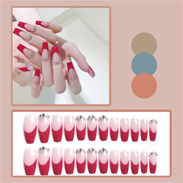 Coffin French Nail Crystal AB Shine Decorative False Nails Long Ballerina Rhinestones Press On Artificial False Nail Tip