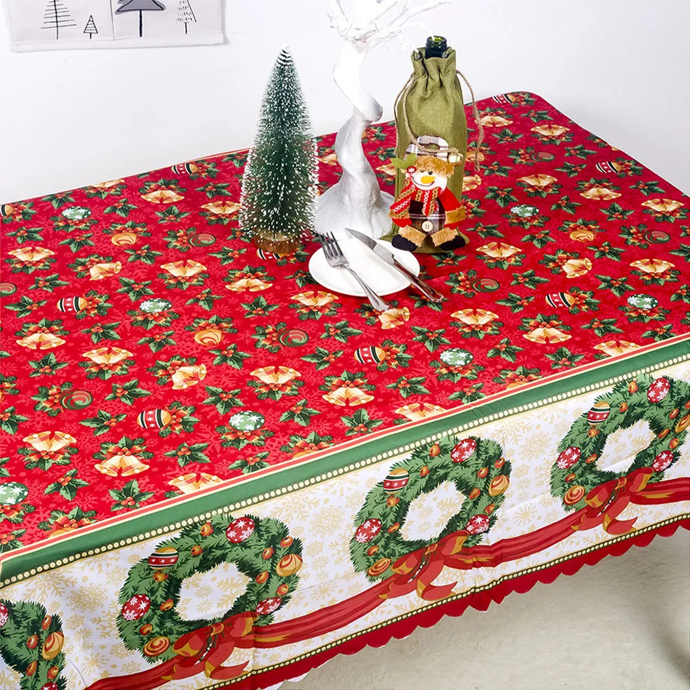 Christmas Tablecloth Rectangular Table Cover Wedding Home Party Decoration Polyester Fabric Xmas Festive Dining Table Cloth