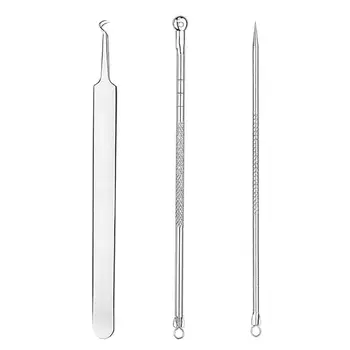 

3 Pcs Makeup Sets for Cosmetician Home Use Remove Acne Blackheads Fat Particles Stainless Steel Acne Needle Acne Clip Tweezers