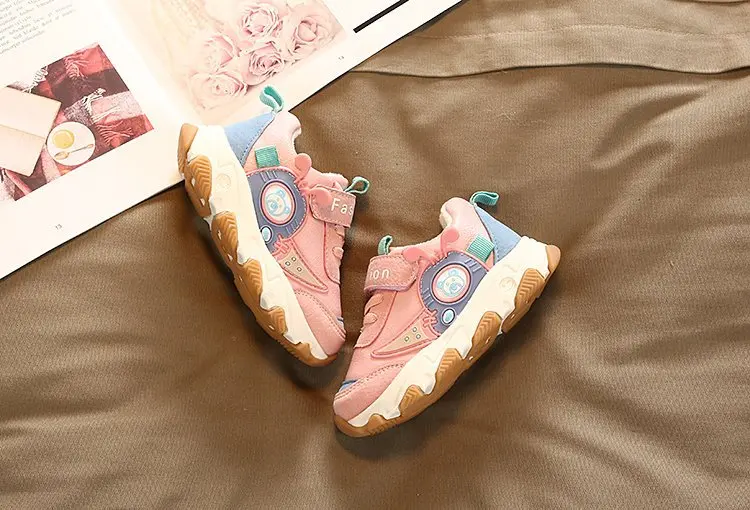 HKXN Children Velvet Warm Sneakers Girls Cotton Shoes Winter New Running Shoes Boys Thick Non-slip Casual Boots Girls