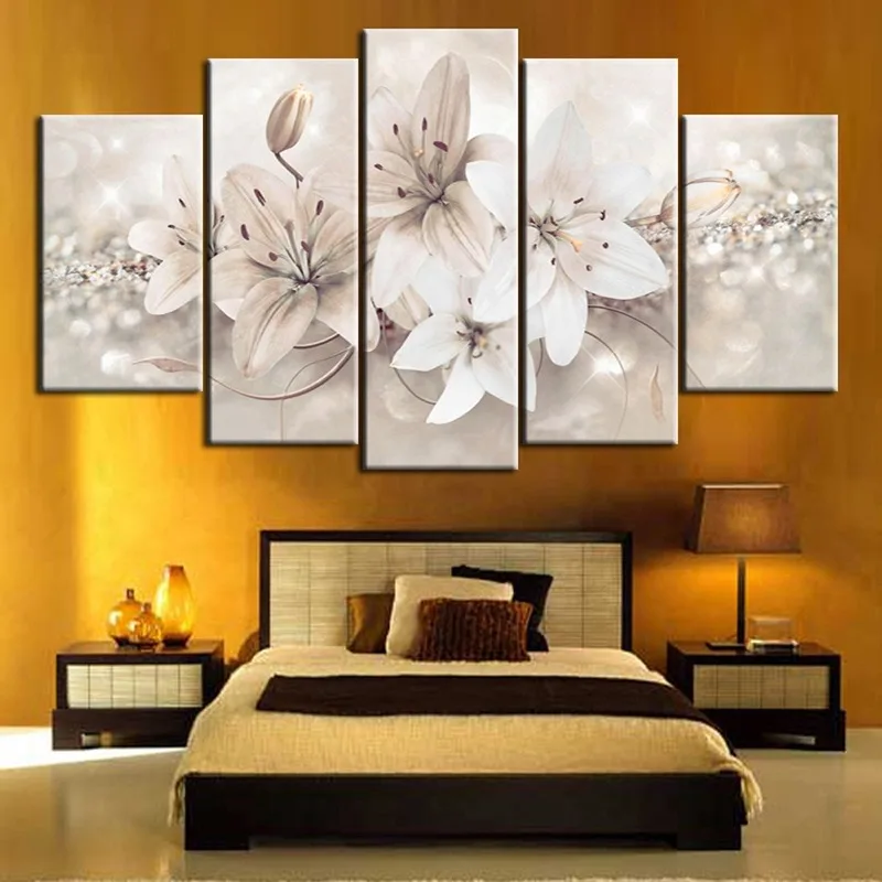 

Dropship HD 5 piece Decorative Painting Spray Canvas Painting Five Abstract Orchids Wall Art Poster Unframed Canvas