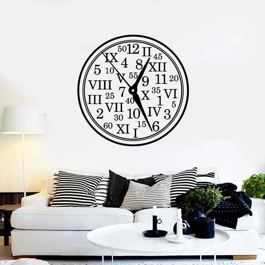 Clock Wall Decal Roman Numerals Home Decor for Bedroom Living Room Studio Number Vinyl Window Stickers Office Art Mural M299 | Дом и сад