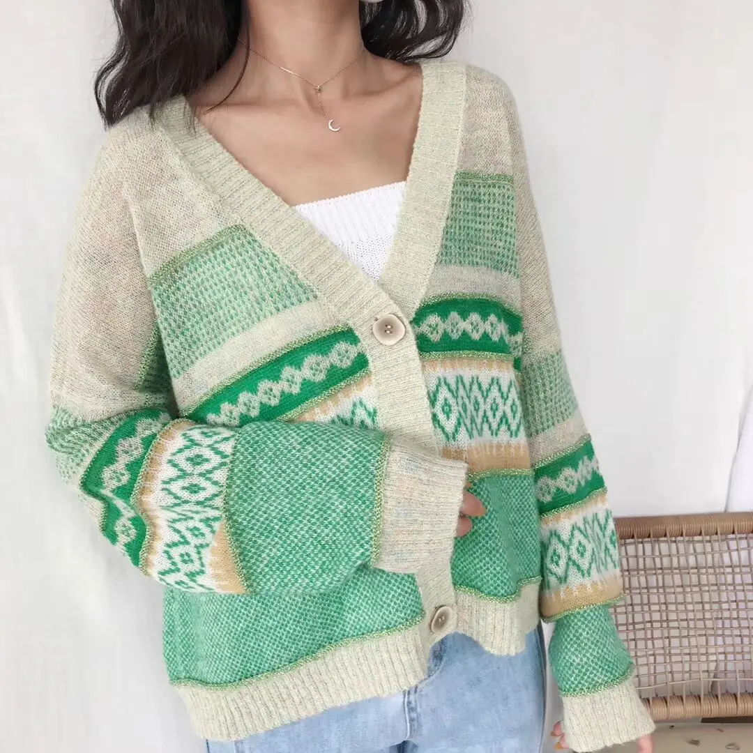 Women Sweater Sweater Loose Thin Button Jacket