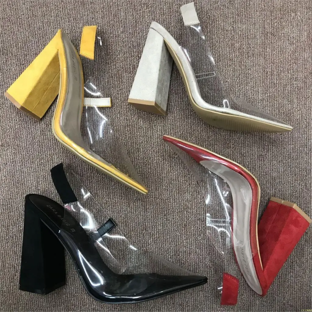 

2019 Women Sandals Plus Size 35-41 Transparent PVC High Heels Shoes Woman Star Style Ankle Strap Gladiator Sandals Women Shoes