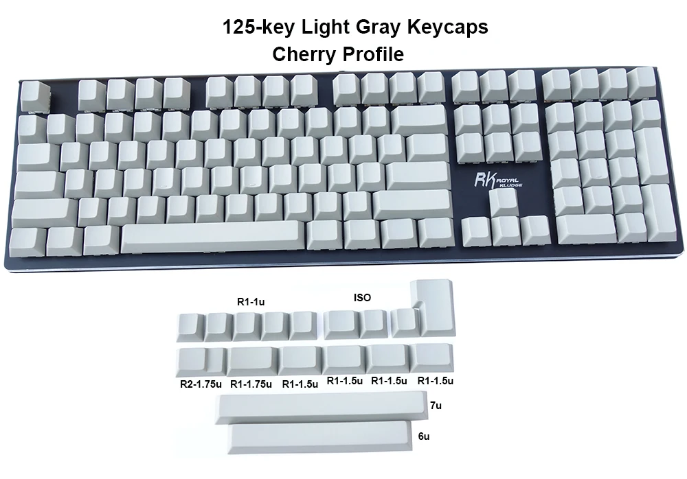 NPKC 125-key одноцветные вишневые профили пустые толстые PBT брелки ANSI ISO для Cherry MX переключатели механической клавиатуры - Цвет: Light Gray