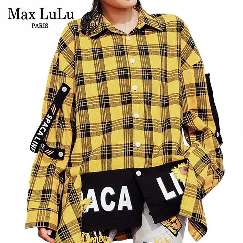 Max LuLu модные европейские уличные Женские топы и блузки в стиле панк женские клетчатые негабаритные длинные рубашки повседневная одежда с принтом