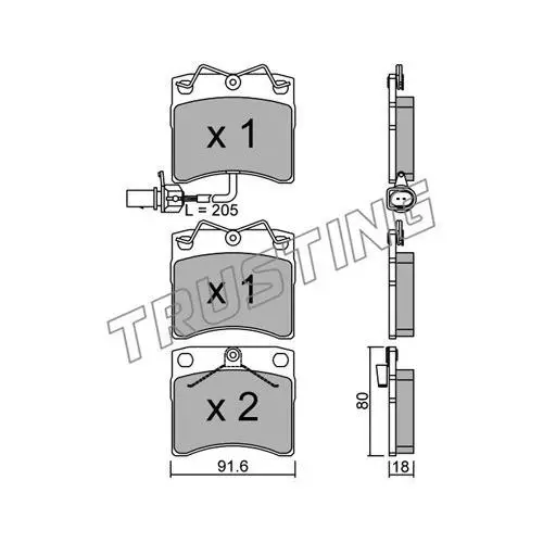 К-т торм. колодок Fr VW T4-03 TRUSTING 166.2