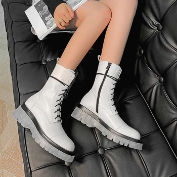 

100% cow leather Winter Warm High Heels Boots Women Ankle Boots lace up Riding Boots New Casual Platform Shoes Woman size 42 43