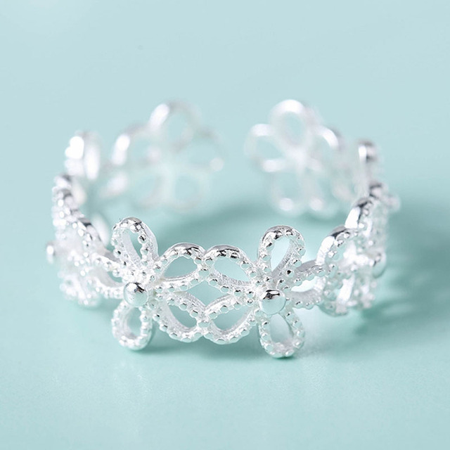 Elegant Daisy Flower Rings Couple Silver Color Adjustable Open Rings For Women Bride Engagement Wedding Ring Jewelry Gift