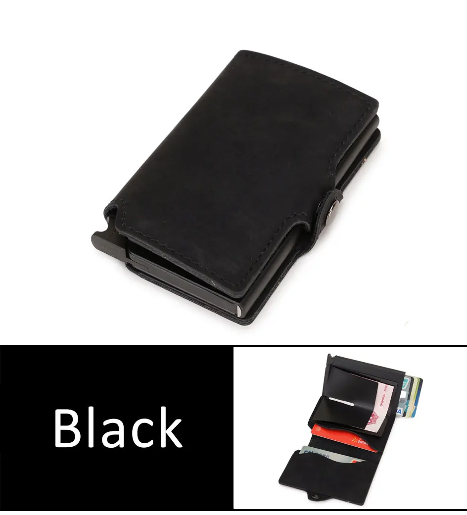 RFID Business Credit Card Holder Men Multifunction Automatic Aluminium Alloy Leather Cards Case Mini Wallet Slim Coin Purse