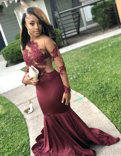2021 New African Sexy Sheer Long Sleeve Red Prom Dresses Backless Cheap  Black Girls Evening Party Gowns Plus Size Custom Made - AliExpress Weddings  u0026 Events