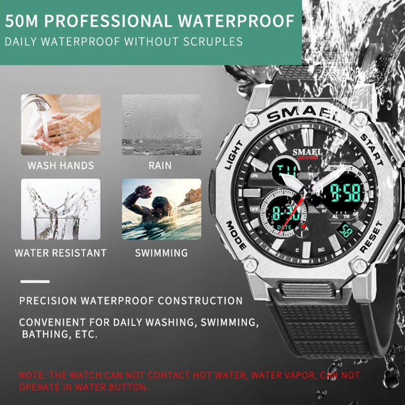 Fashion Sports Watch SMAEL Men's Light Luxury Quartz Watch Military Industrial style Wristwatches Alarm Clock 8047 Men Watches