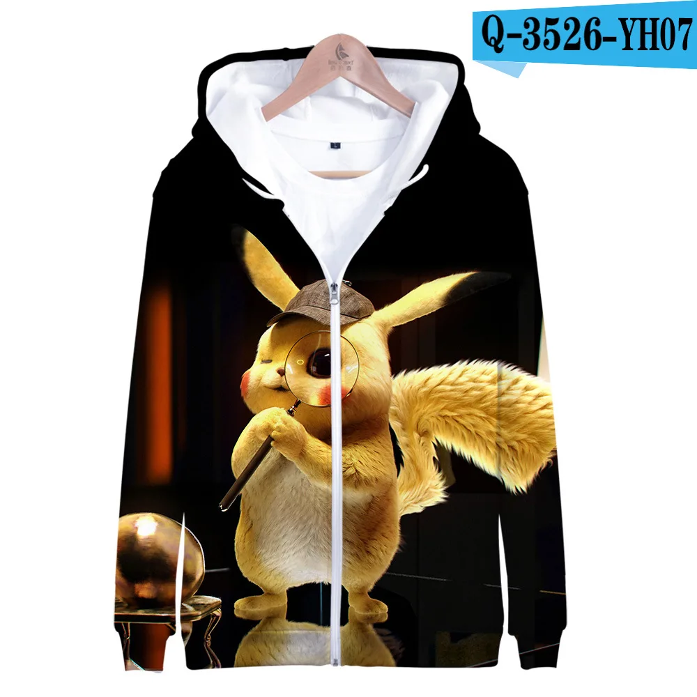 Z&Y 2-20Y Winter Movie Detective Pokemon Pikachu Clothing 3d Hoodie Kids Sweatshirt Cosplay Boys Streetwear Unisex Girls Jacket