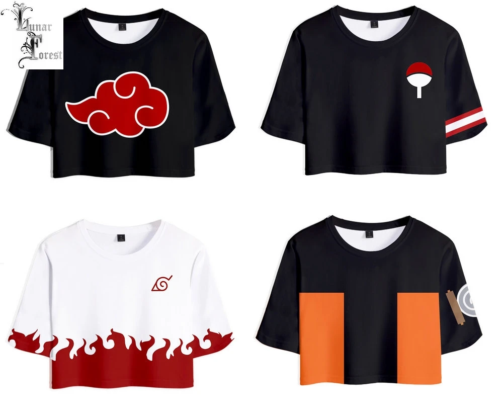 Женские укороченные топы с 3D принтом Наруто летние футболки короткими рукавами