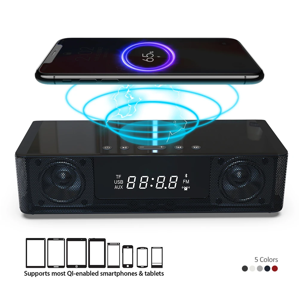 2 в 1 10 Вт беспроводная быстрая зарядка Bluetooth динамик часы/FM радио светодиодный