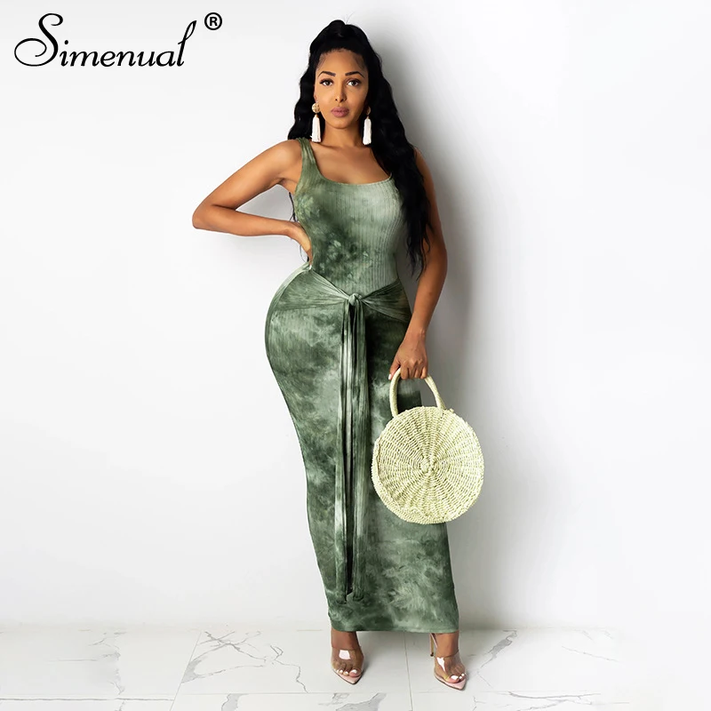 Simenual Tie Dye Bandage Ribbed Bodycon Maxi Dresses Women Sleeveless Knitted Fashion 2020 Summer Clubwear Skinny Party Dress Simenual Tie Dye Bandage Ribbed Bodycon Maxi Dresses Women Sleeveless Knitted Fashion 2020 Summer Clubwear Skinny Party Dress