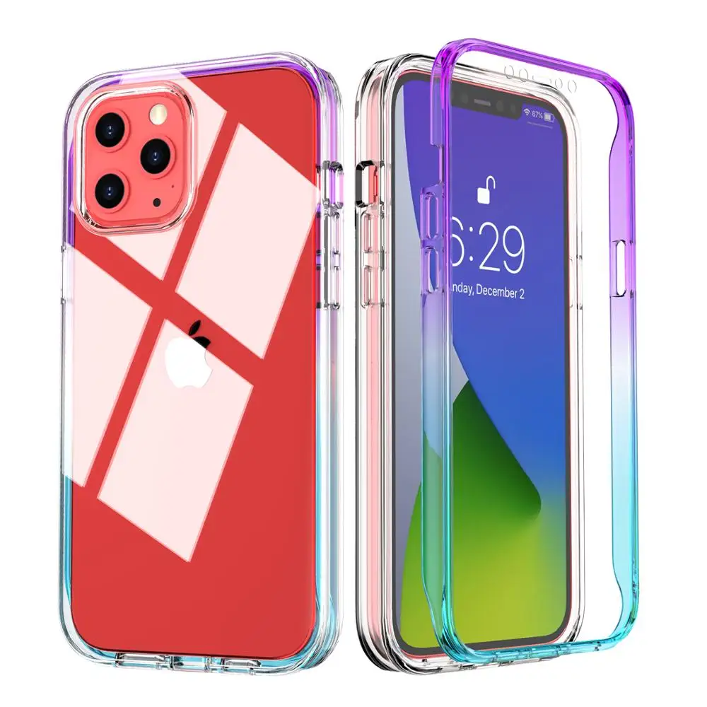 

360 Full-Body Screen Protection Case For iPhone 12 Mini 11 Pro MAX SE2 XS XR 7 8 Plus Transparen Cover Colorful Silicone Case