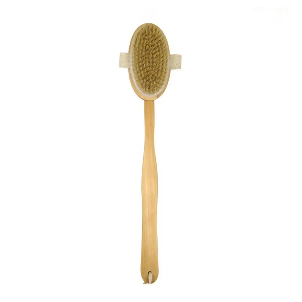 Long Wooden Handle Design Bath Body Brush Natural Bristles Exfoliating Body Massager Skin Cleaning Brush for Bathroom