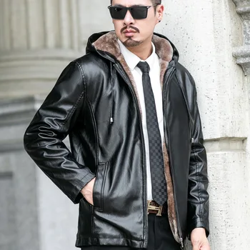 

Slim Fit Korean Warm Men's Hoodie Leather Coat New Fashion Short Coat Handsome Casual Motorcycle Leather Jacket Fur Blazer Jacke