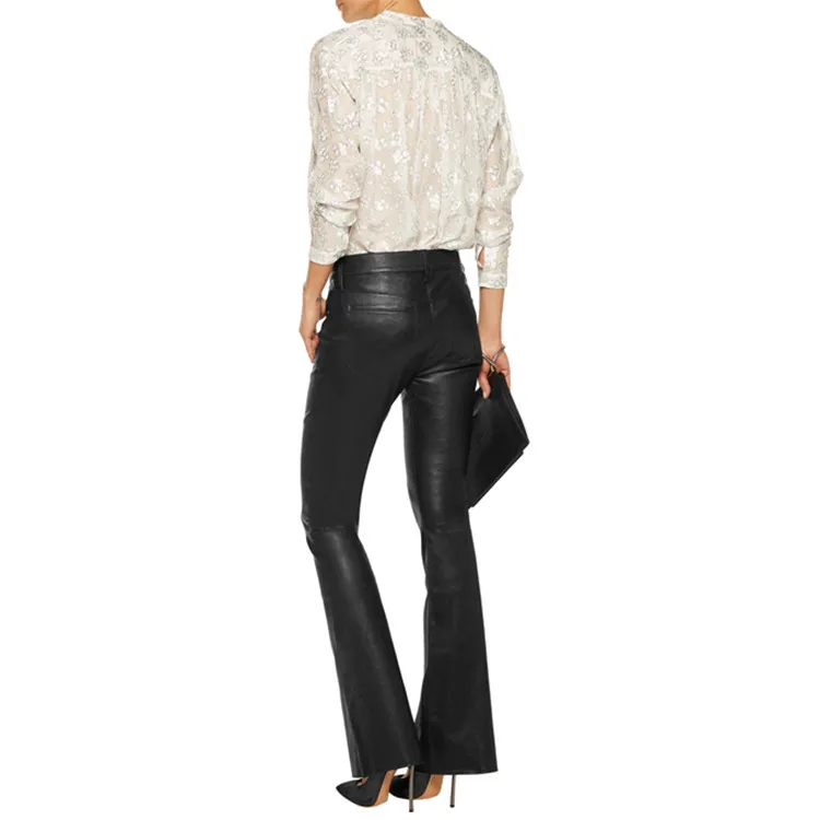 Женские облегающие брюки клеш со средней талией из ПУ кожи|flare pants|pu leather pantsfashion pants