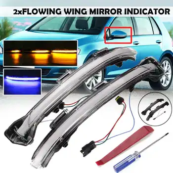 

2x Blue&Amber LED Dynamic Turn Signal Light Side Rearview Mirror Indicator for VW GOLF 7 GTI R GTE SPORTSVAN 14-17 TOURAN 16-18