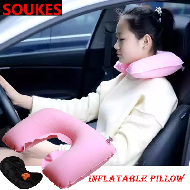 

Car U-Shape Inflatable Pillow For Ford Focus 2 3 VW Passat B6 B5 B7 B8 Touran Toyota Avensis Mazda 3 CX-5 Travel Pillow Eye mask