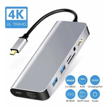 

best selling 2019 products 8 in1 USB-C to Type-C USB3.0 HDMI 4K VGA RJ45 Adapter HUB Multi-function Dock for wearable devices