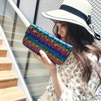 

Colorful Stars Style Leather Long Wallet Women Purses Coin Purse Card Holder Wallets For Girl Money Coin Bag