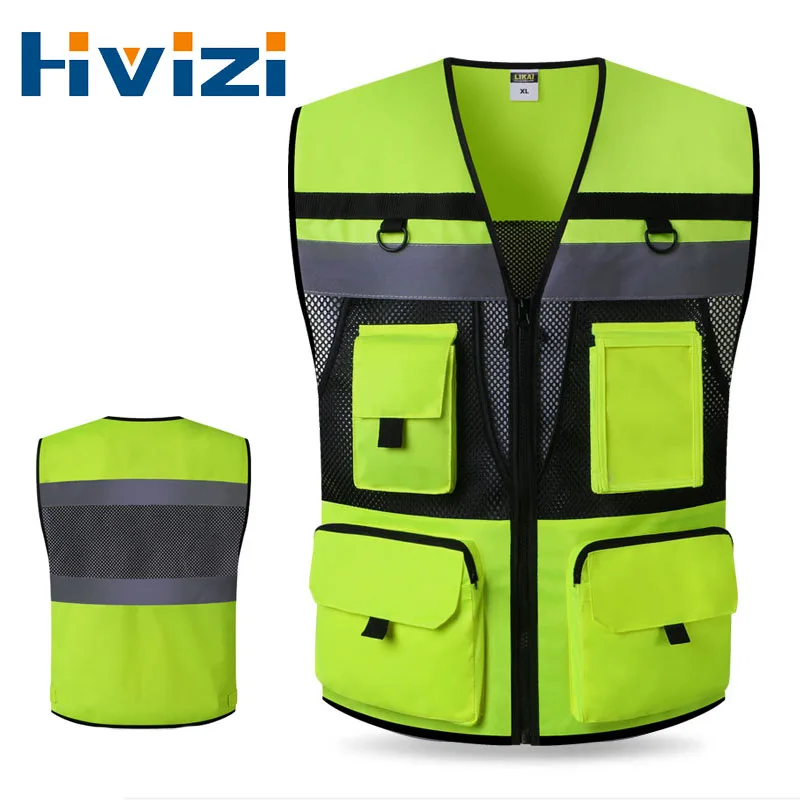 Men Hi Viz Vis Vest High Visibility Waistcoat Safety Workwear Jacket