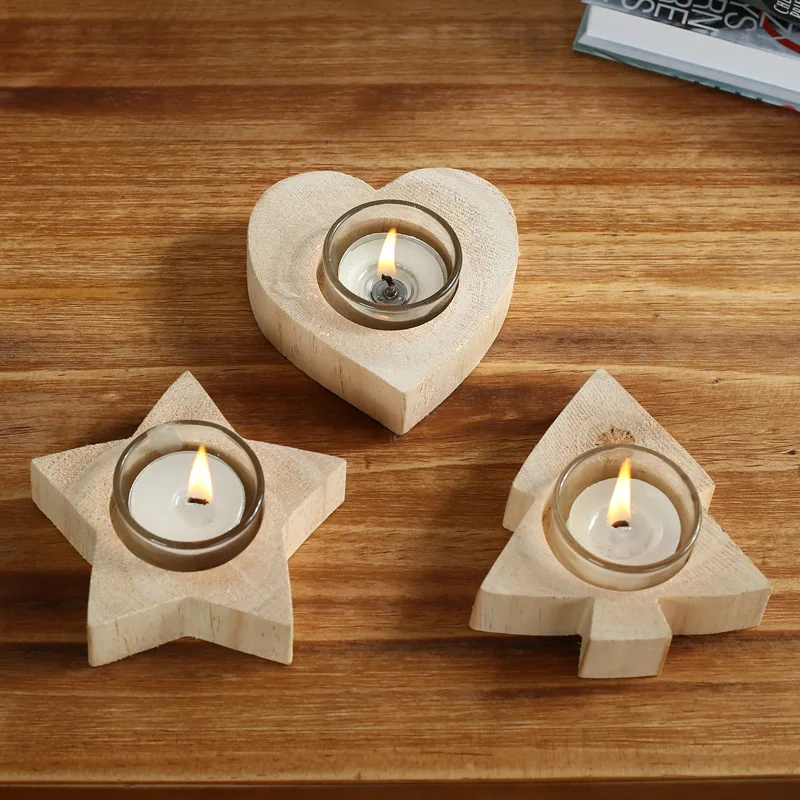 1 шт. Натуральный Деревянный Подсвечник Подсвечники Tealight в форме сердца дерево
