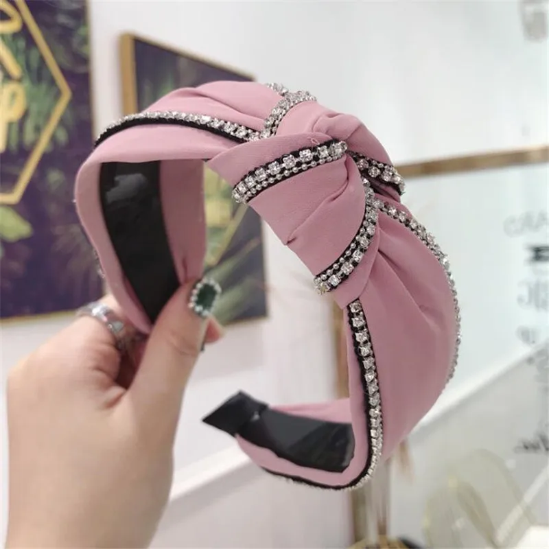 pink Корейский Бутик Hairband элегантный в форме бриллианта ткань завязанные ободок Девушки Женщины обруч для волос резинки аксессуары резинки для волос - Цвет: pink