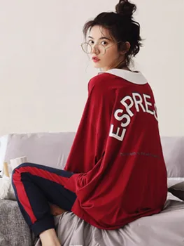 

New Pajama women's spring and autumn new long sleeved trousers Korean loose autumn and winter large household suit