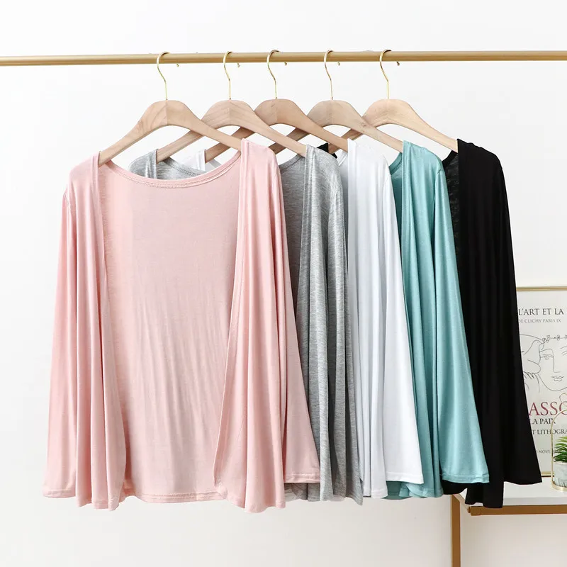 

Women Short Cardigan Jacket 2021 Summer Autumn Casual Loose Modal Cardigans Female Long Sleeve Shawl Sun Protection Coat Tops