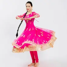 Индийский сари женский красивый танцевальный костюм Индийский стиль представление Анна платье катак Комплект платье+ брюки+ шарф