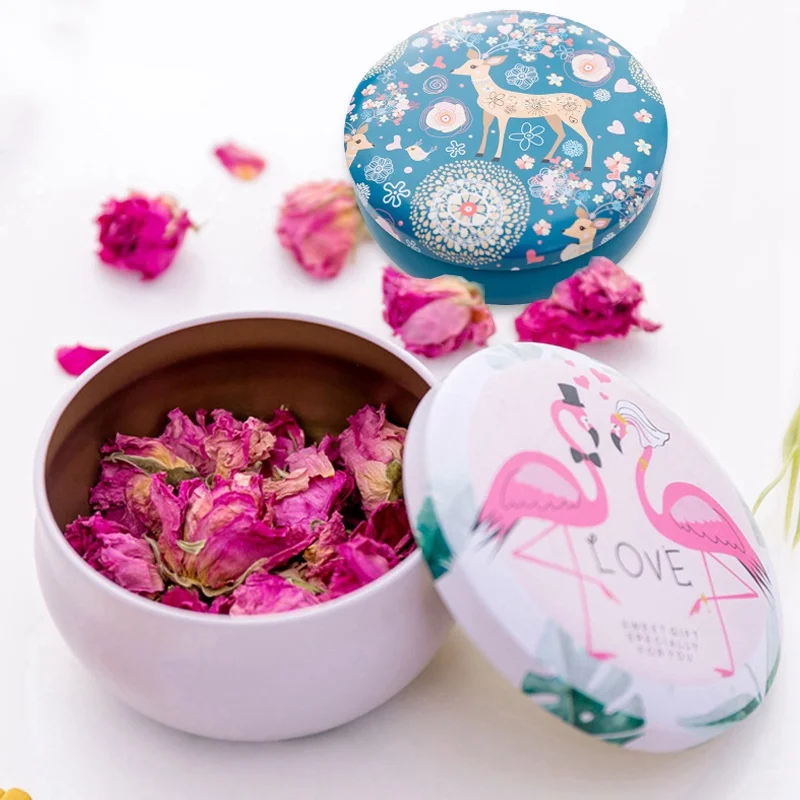 

1Pcs Gifts Desk Organizer Flamingos Pattern Round Jewelry Cases Animal Storage Case Mini Tin Storage Boxes Wedding Candy Box