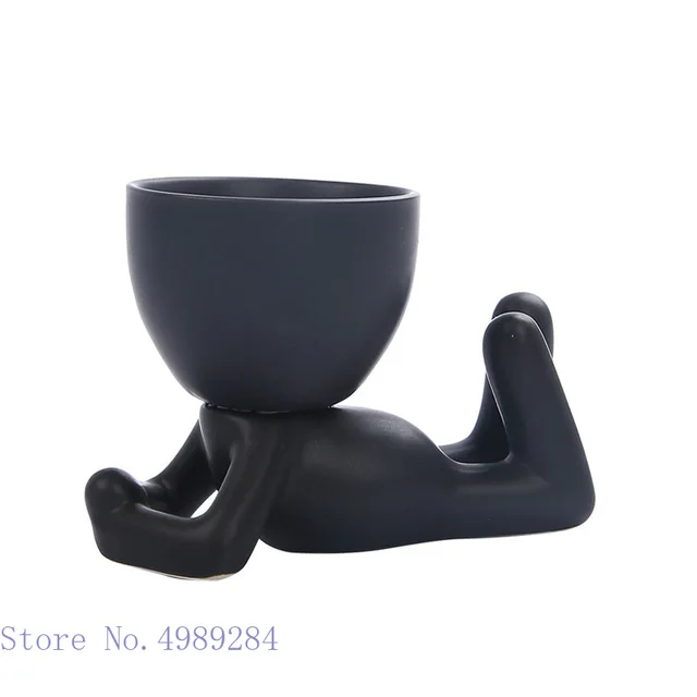 Creative Ceramic Vase Cartoon Villain Human Shaped Flowerpot Black and White Desktop Crafts Ornaments Modern Home Decoration 6