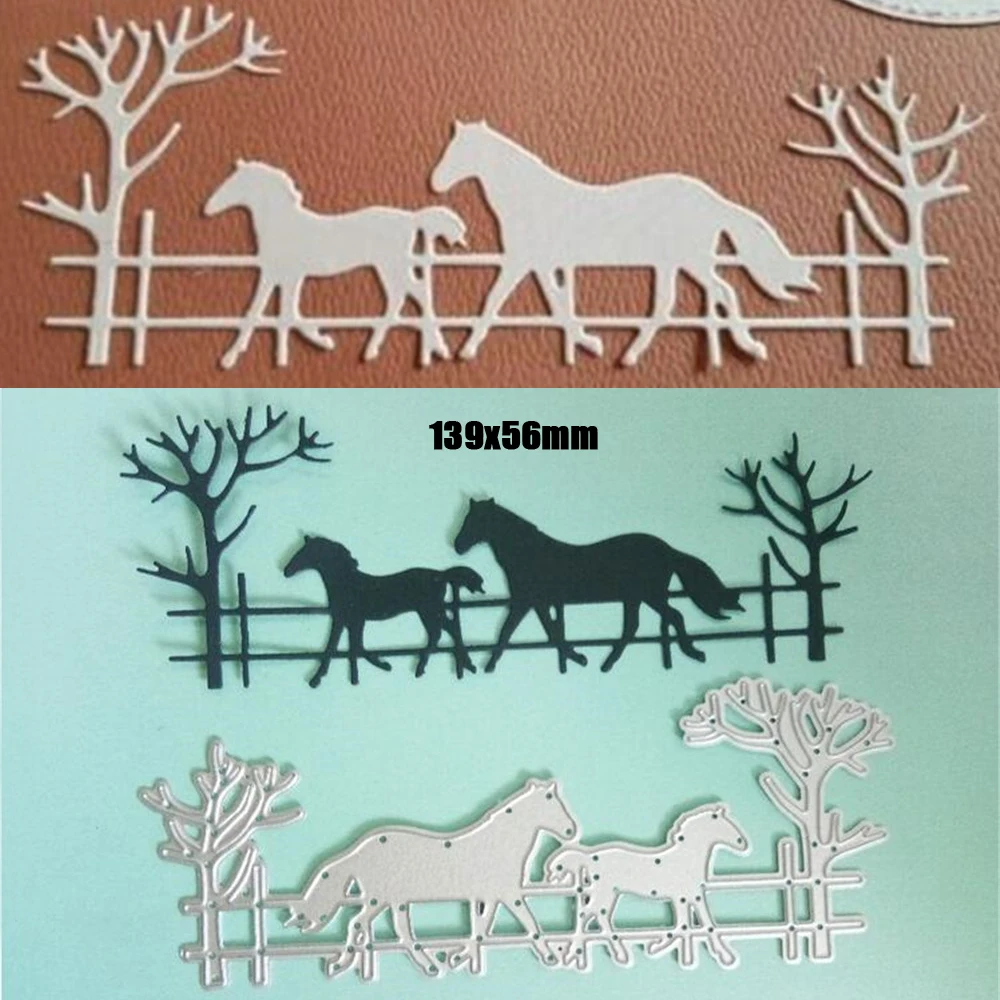 

Metal Cutting Dies Country Life Horse Stitched DIY Scrapbooking Stamps Craft Embossing Die Cut Making Stencil Template