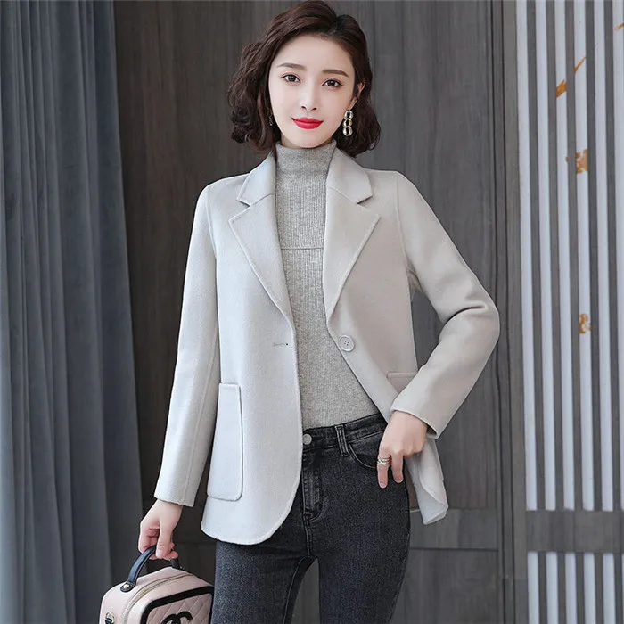 Fashion Woolen Miss Blazer 2022 Autumn Winter New Female Outerwear Elegant Women Tops Show Thin Woolen Suit Ladies Jacket plus size pant suits for weddings