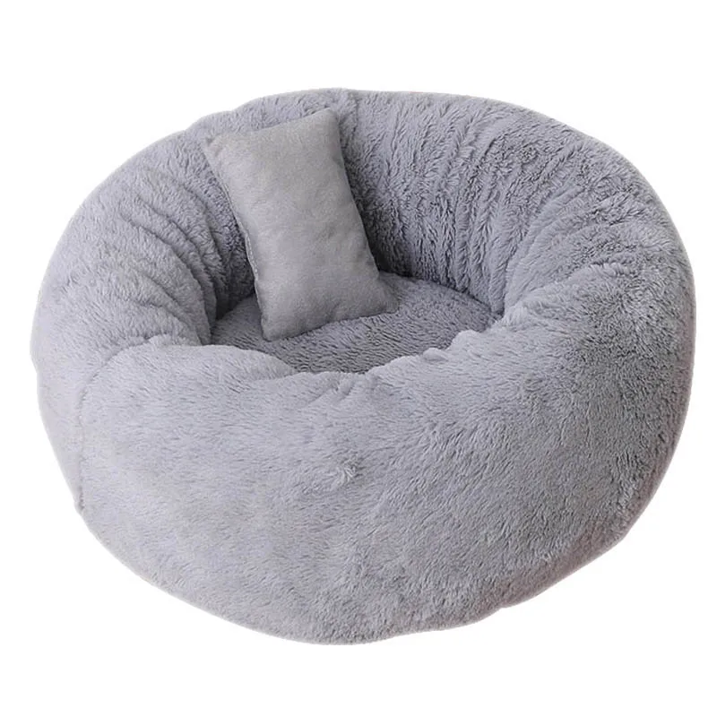 Домашние животные Ворчун плюшевый пончик Cuddler Успокаивающая кровать круглые плюшевые коврик для кота собаки спальная кровать с подушкой LBShipping - Цвет: Light Gray