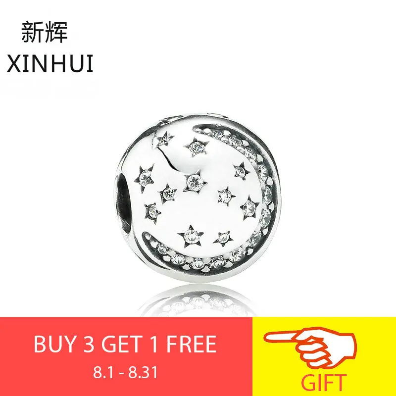 

Starland Fine 100% 925 Sterling Silver Flashing Night Star CZ Clip Bead Charm For Original Bracelet DIY Beads Women Jewelry Gift