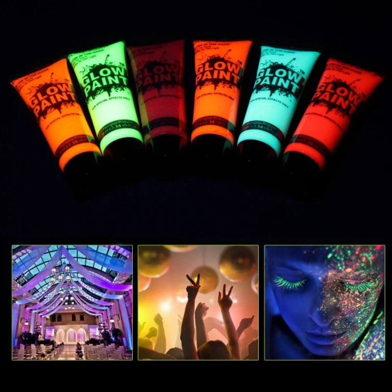 

Festival Halloween Party Cosplay Body Art Paint Neon Fluorescent Makeup Face Paint Glow Painting