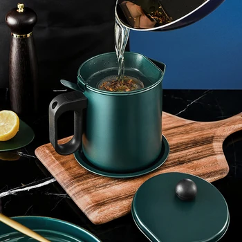 

Kitchen Storage Oil Strainer Grease Pot 1.7l Aluminum Oil Storage Can Container With Fine Mesh Filter Dust Lid Oil Pot Strainer